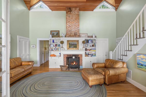 Fireplace, Interior, Living room, Stone Walls, Wooden Ceilings, Wood Texture Flooring