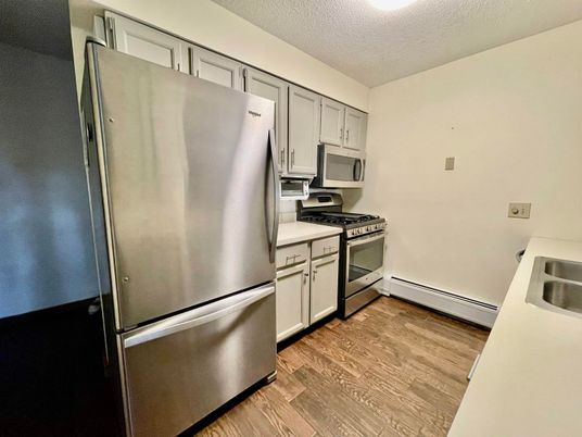 Interior, Kitchen, Stainless Steel Appliances, Wood Texture Flooring