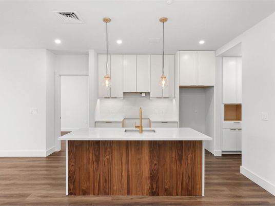 Interior, Kitchen, Pendant Lights, Recessed Lighting, Wood Texture Flooring