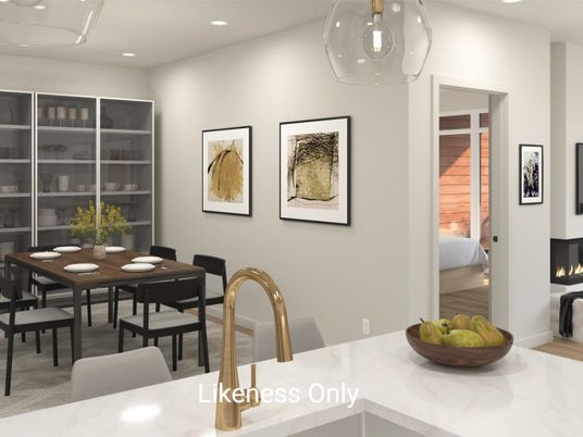 Dining room, Fireplace, Interior, Recessed Lighting