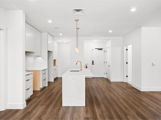Interior, Kitchen, Pendant Lights, Recessed Lighting, Wood Texture Flooring