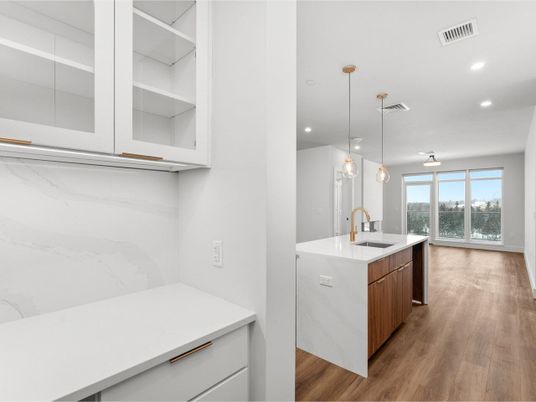 Interior, Kitchen, Pendant Lights, Recessed Lighting, Wood Texture Flooring