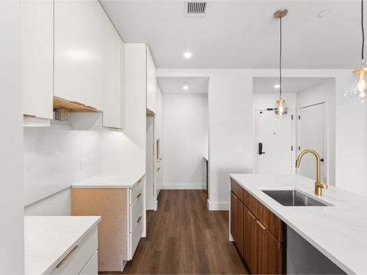 Interior, Kitchen, Pendant Lights, Recessed Lighting, Wood Texture Flooring
