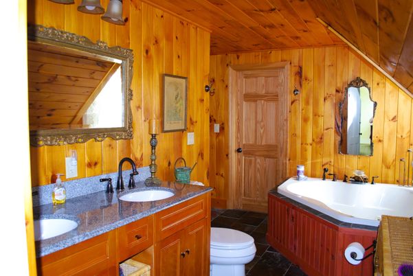 Bathroom, Dual Sink Vanities, Interior, Wooden Ceilings, Wooden Walls