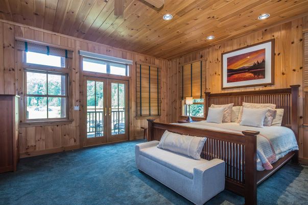 Bedroom, Interior, Recessed Lighting, Wooden Ceilings, Wooden Walls
