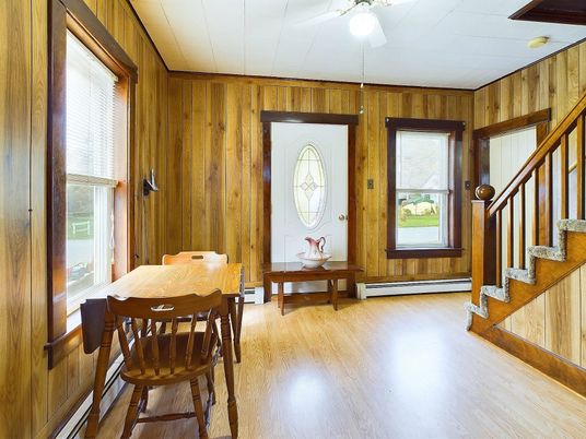 Dining room, Interior, Wood Texture Flooring, Wooden Walls