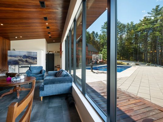 Interior, Living room, Pool, Recessed Lighting, Wooden Ceilings