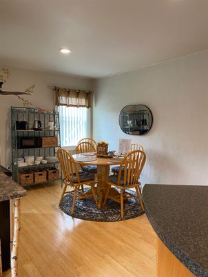Dining room, Interior, Recessed Lighting, Wood Texture Flooring