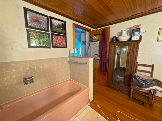Bathroom, Interior, Wooden Ceilings, Wood Texture Flooring
