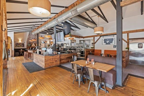 Dining room, Interior, Kitchen, Pendant Lights, Wooden Beams, Wood Texture Flooring
