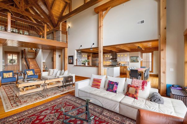 Dining room, Interior, Kitchen, Living room, Pendant Lights, Wooden Beams, Wooden Ceilings, Wood Texture Flooring