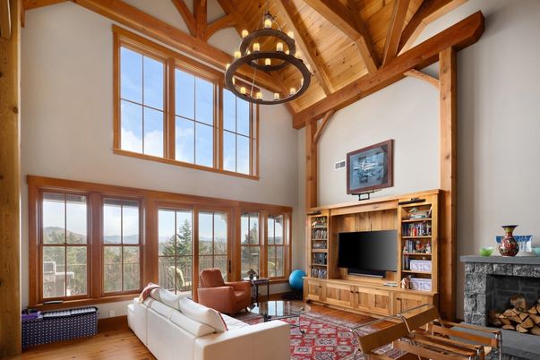 Fireplace, Interior, Living room, Pendant Lights, Wooden Beams, Wooden Ceilings, Wood Texture Flooring