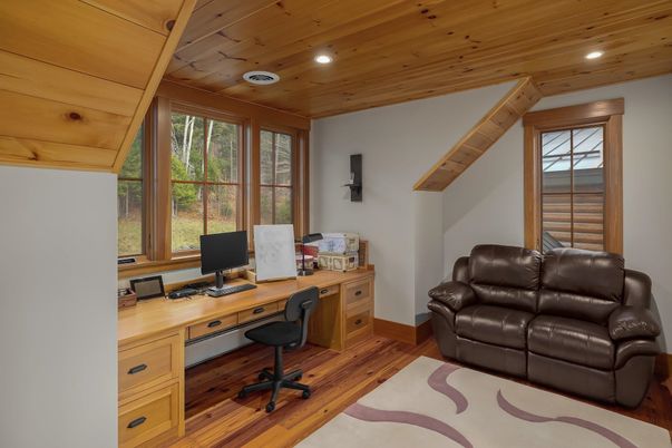 Home Office, Interior, Recessed Lighting, Wooden Ceilings, Wood Texture Flooring