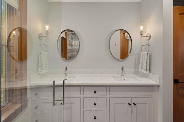 Bathroom, Dual Sink Vanities, Glass Shower, Interior