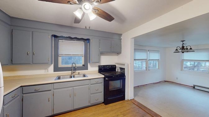 Interior, Kitchen, Pendant Lights, Wood Texture Flooring