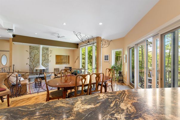 Dining room, Interior, Recessed Lighting, Wood Texture Flooring