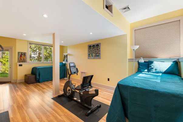 Bedroom, Fitness Equipment, Interior, Recessed Lighting, Wood Texture Flooring