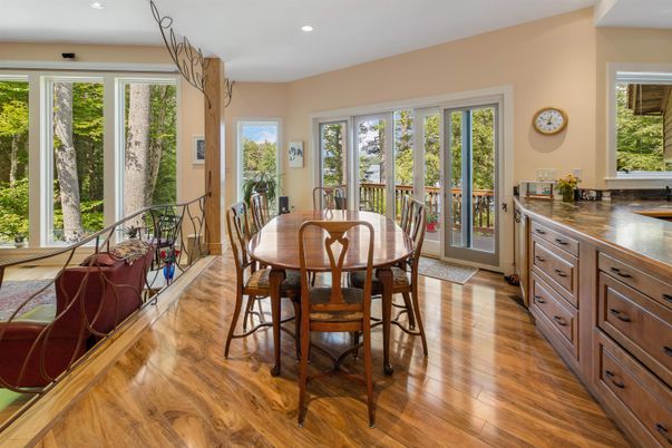 Dining room, Interior, Recessed Lighting, Wood Texture Flooring