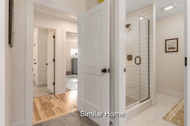 Bathroom, Glass Shower, Interior, Wood Texture Flooring
