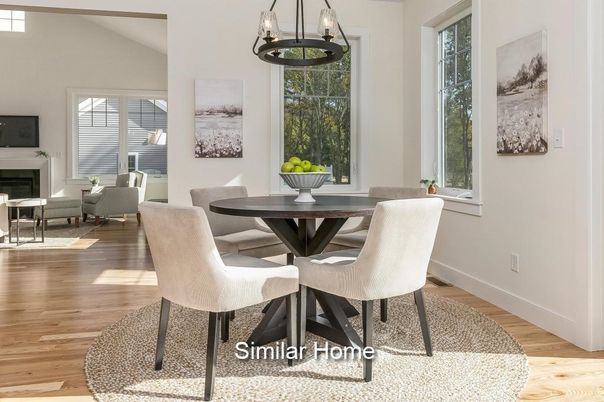 Dining room, Fireplace, Interior, Living room, Pendant Lights, Wood Texture Flooring