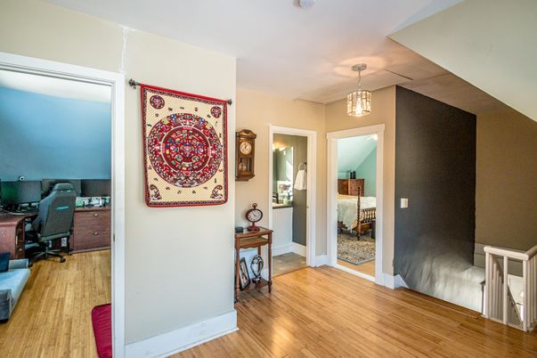 Bedroom, Home Office, Interior, Pendant Lights, Wood Texture Flooring