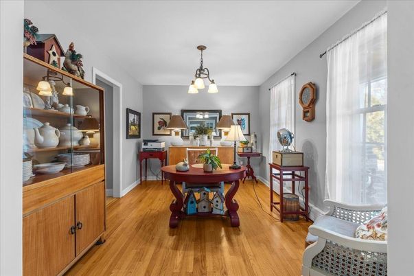 Dining room, Interior, Pendant Lights, Wood Texture Flooring