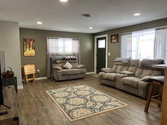 Interior, Living room, Recessed Lighting, Wood Texture Flooring