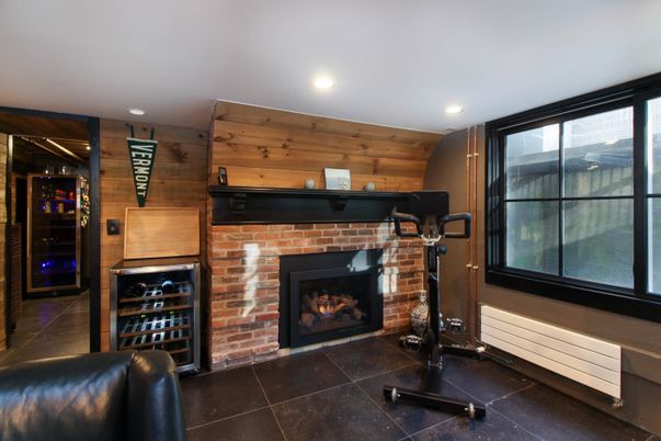 Fireplace, Interior, Recessed Lighting, Wooden Walls