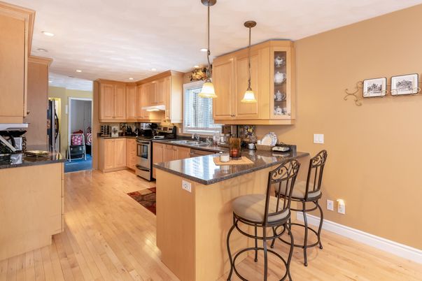 Interior, Kitchen, Pendant Lights, Recessed Lighting, Wood Texture Flooring
