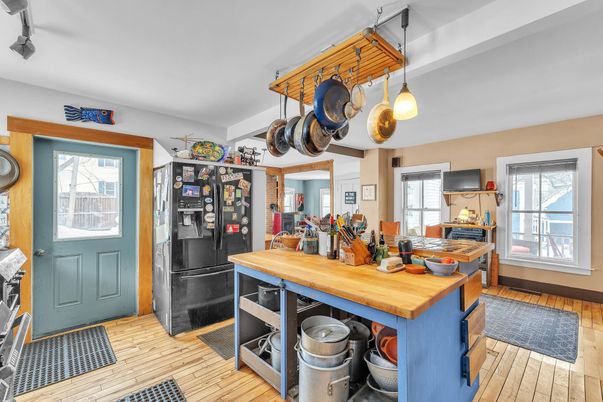 Interior, Kitchen, Pendant Lights, Wood Texture Flooring
