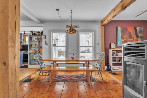 Dining room, Interior, Pendant Lights, Wood Texture Flooring