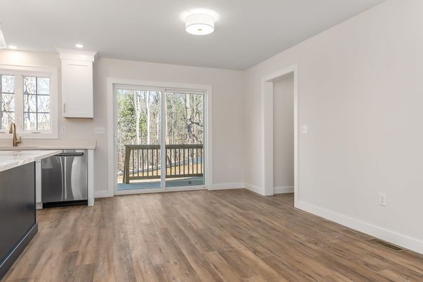 Empty room, Interior, Kitchen, Recessed Lighting, Wood Texture Flooring