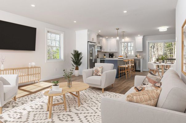 Interior, Kitchen, Living room, Pendant Lights, Recessed Lighting, Stainless Steel Appliances, Wood Texture Flooring
