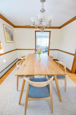 Chandelier, Dining room, Interior, Wood Texture Flooring