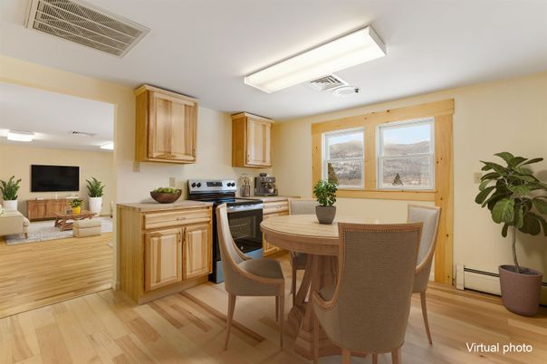 Dining room, Interior, Kitchen, Living room, Stainless Steel Appliances, Wood Texture Flooring