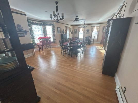 Chandelier, Dining room, Interior, Wood Texture Flooring