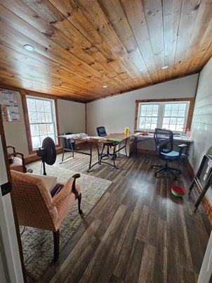 Home Office, Interior, Recessed Lighting, Wooden Ceilings, Wood Texture Flooring