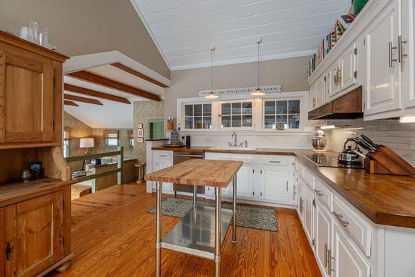 Interior, Kitchen, Pendant Lights, Wooden Beams, Wood Texture Flooring