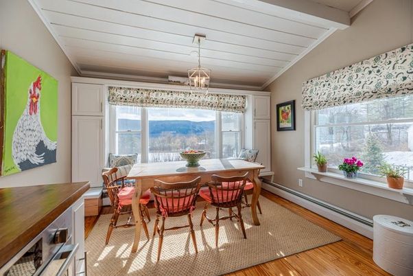 Dining room, Interior, Pendant Lights, Wood Texture Flooring