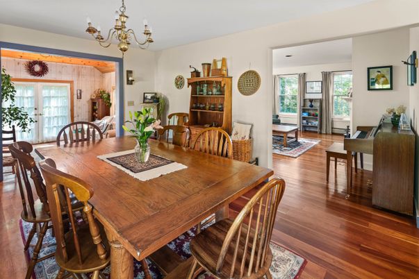 Chandelier, Dining room, Interior, Wood Texture Flooring