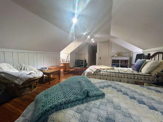 Bedroom, Fireplace, Interior, Wood Texture Flooring