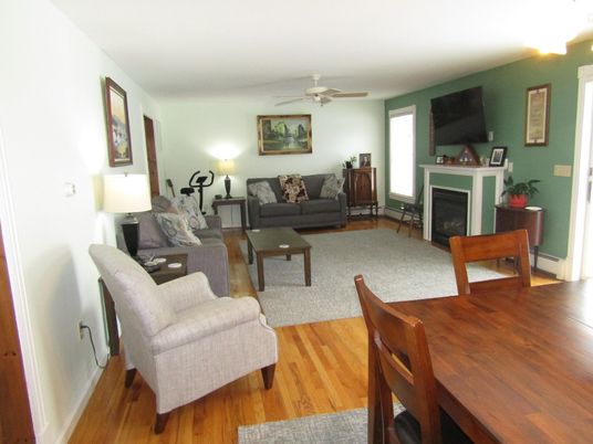 Dining room, Fireplace, Interior, Living room, Wood Texture Flooring