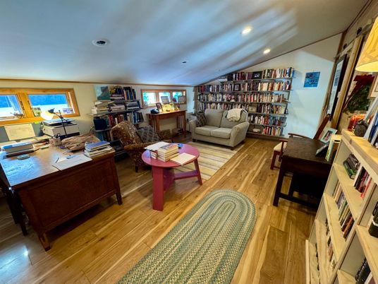 Home Office, Interior, Living room, Recessed Lighting, Wood Texture Flooring