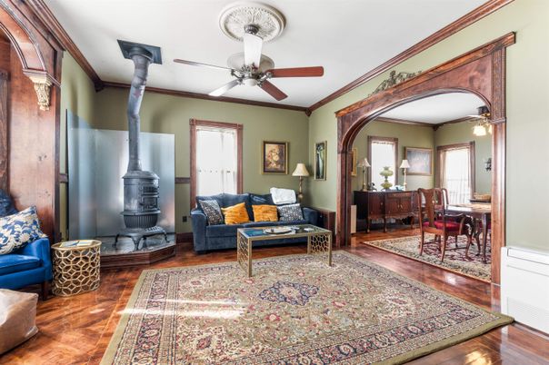 Dining room, Fireplace, Interior, Living room, Wood Texture Flooring