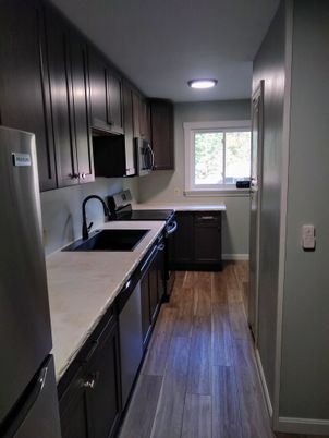 Interior, Kitchen, Recessed Lighting, Wood Texture Flooring