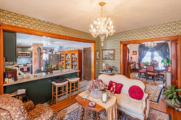 Chandelier, Dining room, Interior, Stone Walls, Wood Texture Flooring