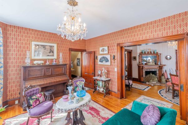 Chandelier, Fireplace, Interior, Living room, Piano, Wood Texture Flooring