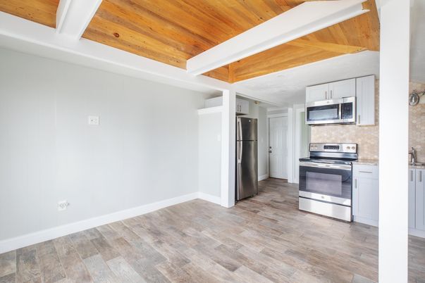 Interior, Kitchen, Stainless Steel Appliances, Wooden Ceilings, Wood Texture Flooring