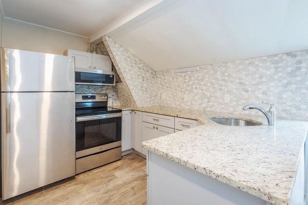 Interior, Kitchen, Stainless Steel Appliances, Wood Texture Flooring
