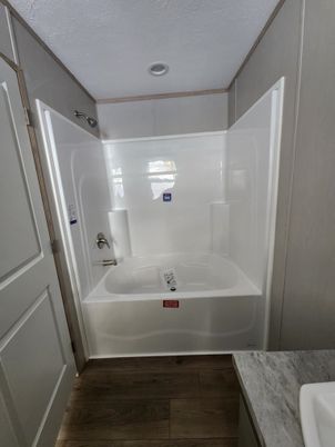 Bathroom, Interior, Recessed Lighting, Wood Texture Flooring